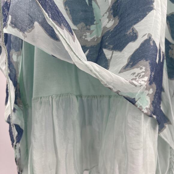 M Made in Italy Teal Floral Silk Flowy Sleeveless Lined Lightweight Tank Top L - Picture 4 of 8